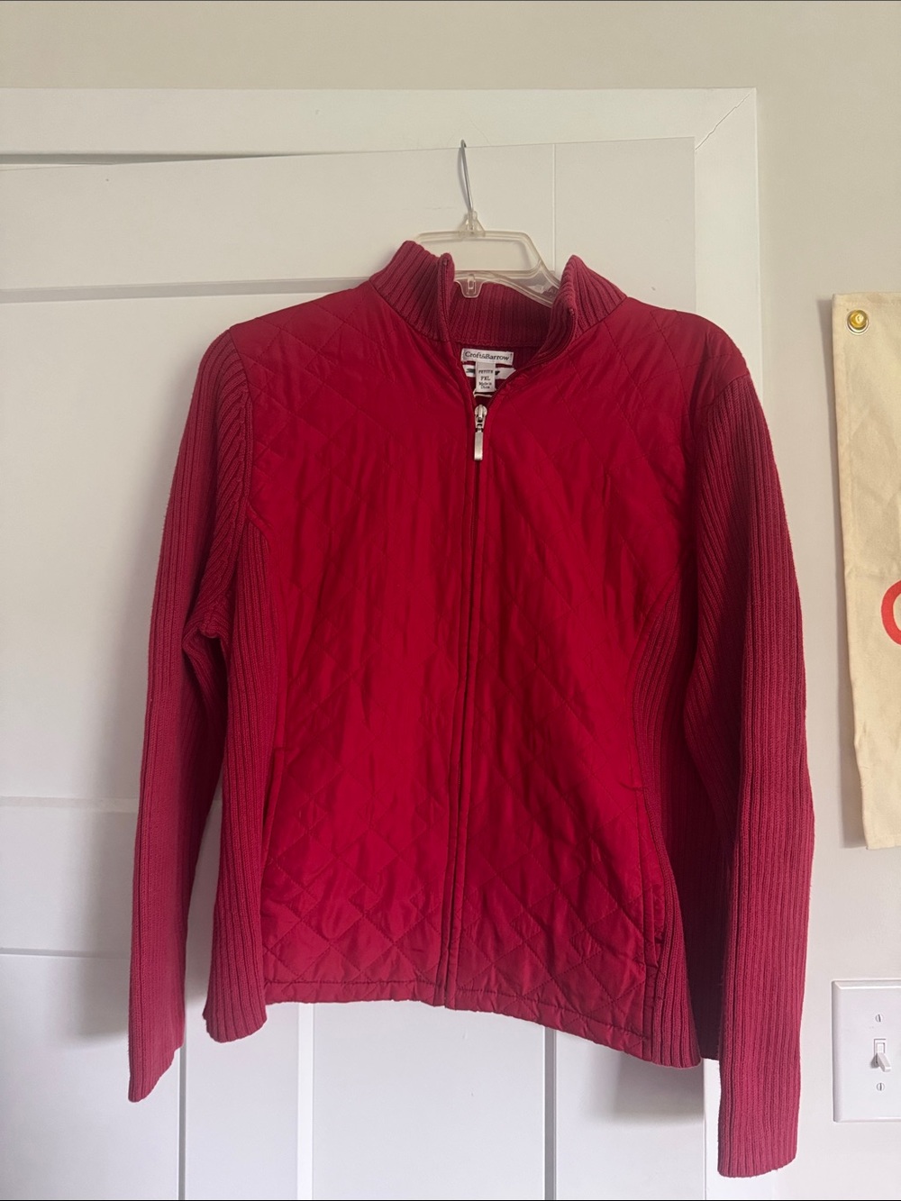 Coldwater Creek Red Quilted Zip-Front Jacket with Rib Knit Sleeves